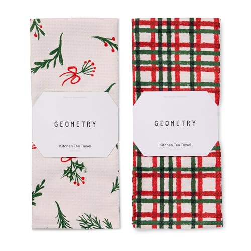 GEOMETRY Christmas Kitchen Towels - Quick Dry Microfiber Cloth Dish Towels for Kitchen Drying - Premium Quick Dry Towel 2-Pack Set - Deck The Holls