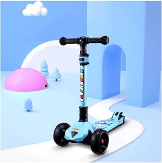 Scooter Aluminum Alloy Reinforced Kick Scooter for Kids - Adjustable Height W/Extra-Wide Deck PU Flashing Wheels Great Kids Scooter & Toddler Three-scooters (Color : Blue)