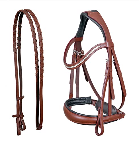 CHALLENGER Cob English All-Purpose Pleasure Brown Padded Leather Bridle Reins 803HI01DB-C
