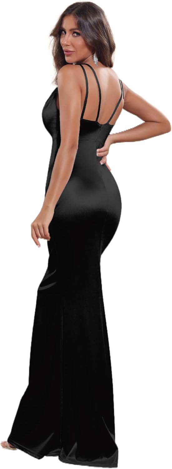 Women's Fashion Ruched Bodycon Dress Sleeveless Sexy One Shoulder Wrap Satin Belted Cocktail Dresses - Image 3