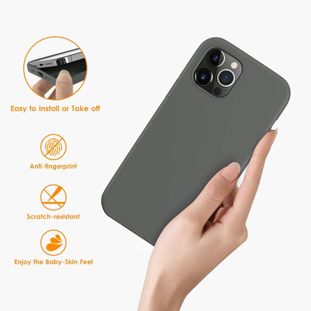 DTTO Compatible with iPhone 12 Pro Max Case, Full Covered Silicone Rubber Cover [Enhanced Camera and Screen Protection] with Honeycomb Grid Cushion for iPhone 12 Pro Max 6.7" 2020-Light Gray