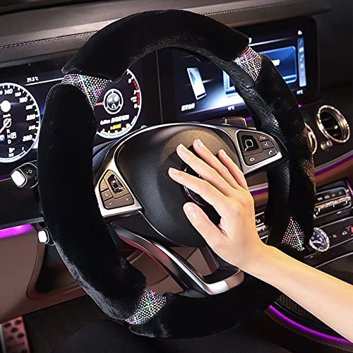 Capa De Volante De Pelúcia Fofa Antideslizante, Protetor De Volante De Diamante De Cristal Bling Enc