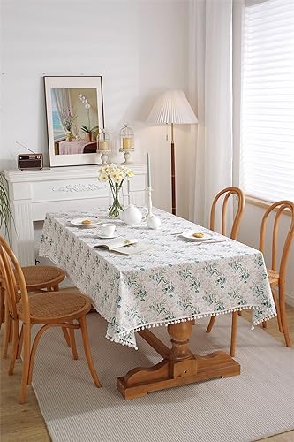 Nappe coton vert jacquard fleurs 120x160 anti tache decoration