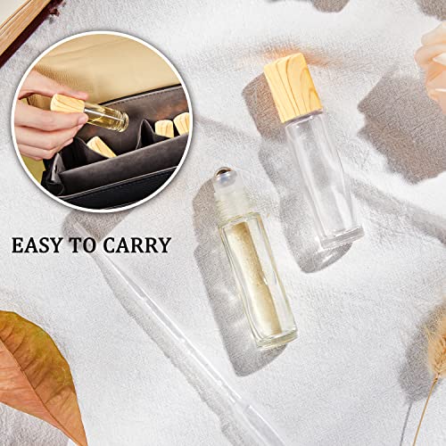 Bofessor Essential Oil Roller Bottles, 10Ml Clear Glass Roller Bottles With Bamboo Lids, Opener, Pipettes, Plastic Funnel, 8 Stickers, 4 Pack Refillable Container For Perfume With Wooden Lids #TOP5