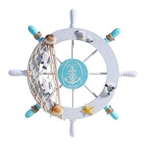 WINOMO Stuurwiel van hout wanddecoratie maritieme decoratie schip stuurwiel nautisch schip wiel muur decor strand houten…