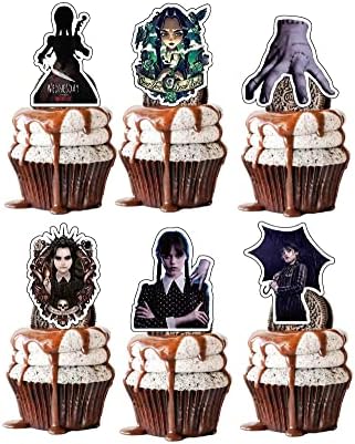 24PCS wednesday addams Cake Toppers Cupcake Toppers Cake Decorations,wednesday addams Birthday Party Supplies Decorations (24)