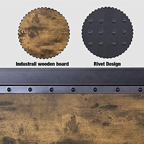 image for SHA CERLIN Grey Metal Full Bed Frame / Industrial Wooden Platform Bed 