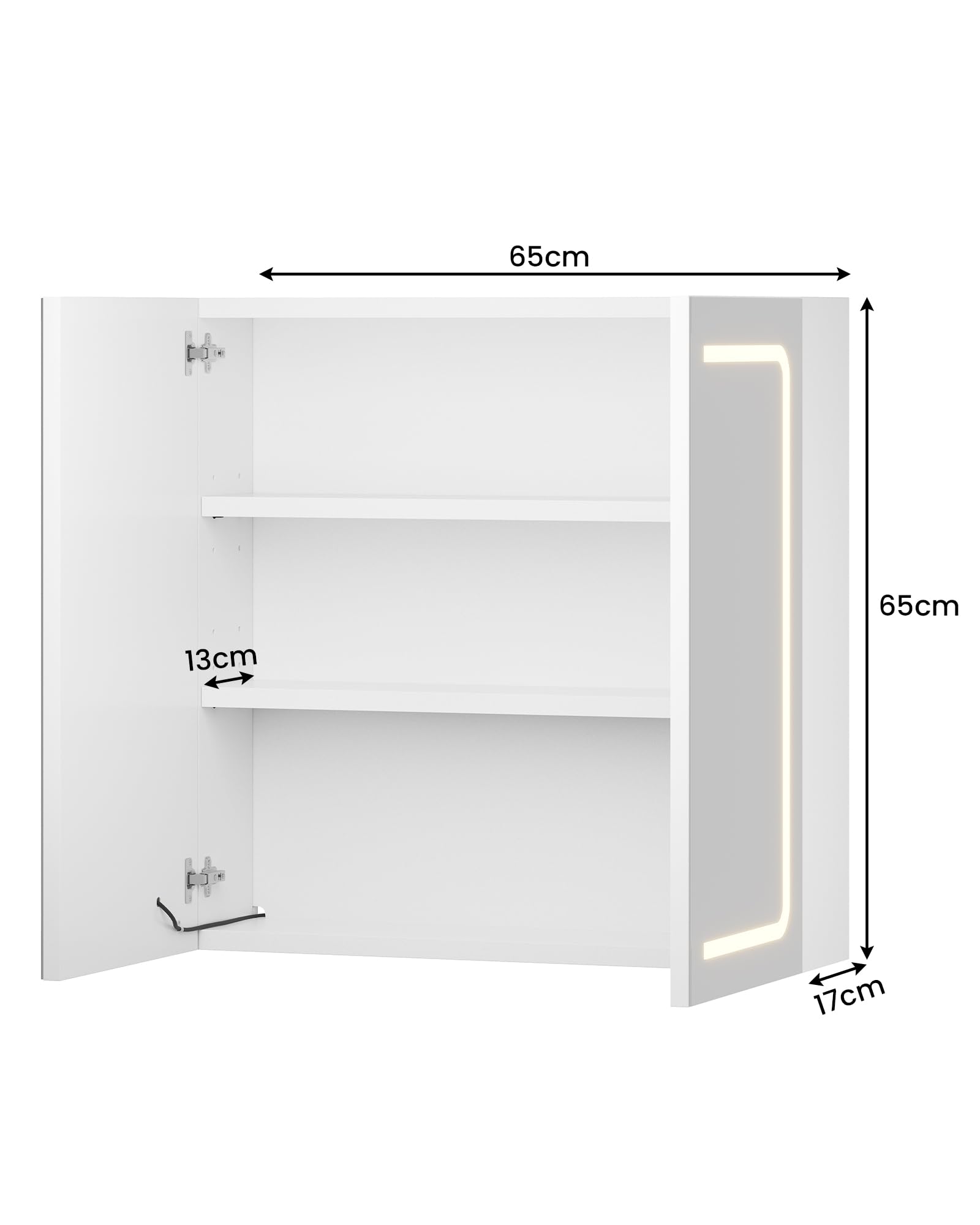 Spiegelschrank Bad mit Beleuchtung, 2 Türen, 65 x 65 x 17cm Badezimmer Spiegelschrank mit Verstellbaren Ablagen, 3 Farbtemperatur Dimmbare, Spiegelschranks mit Licht, Berührung Sensorschalter, Weiß