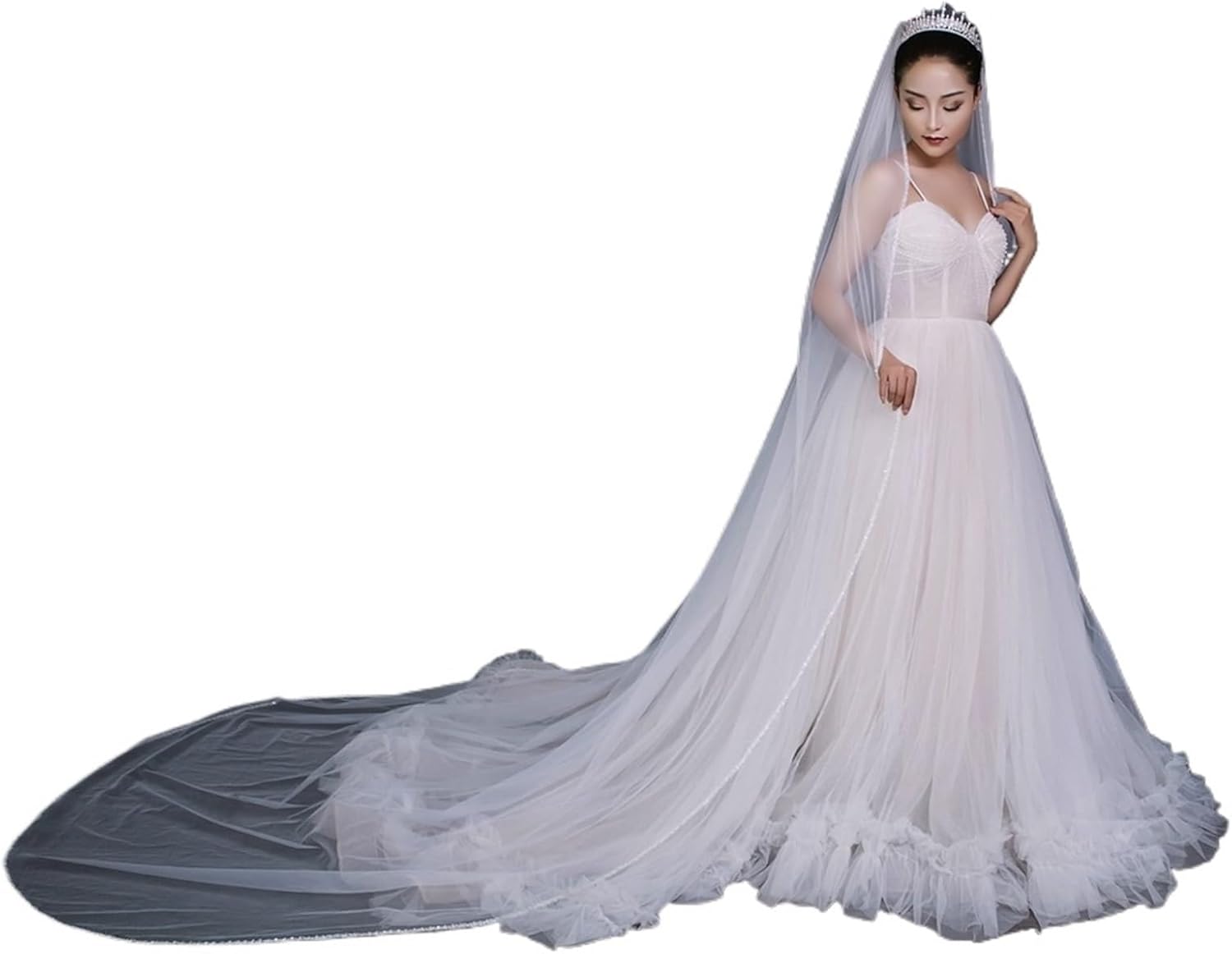 Wedding Veils for Bride Pearls with Crystals Edge Bridal Veil Wedding Crystal Beaded