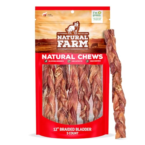 Natural Farm Pet - Chew Braided Bully Sticks, 5 Pack, Large - 100% Natural Bladder