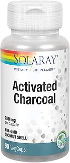 SOLARAY Activated Charcoal 280mg | Coconut Source | Healthy Inner Cleansing & Digestive Tract Support | Non-GMO, Vegan & Lab Verified | 90 Capsules