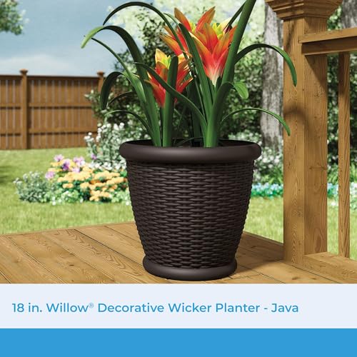 Suncast 3 Pack Wicker Planter w/Drillable Drain Holes, Decorative Indoor/Outdoor Pot, 18in, Java - image 2