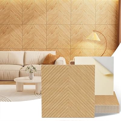 Vellorise Acoustic Wall Panels, 8 Piece 23.62" X 23.62" Peel and Stick Wall Panels with High-Density Polyester Fiber, Self Adhesive Soundproofing for Interior Wall Décor, Timber Vee Herringbone