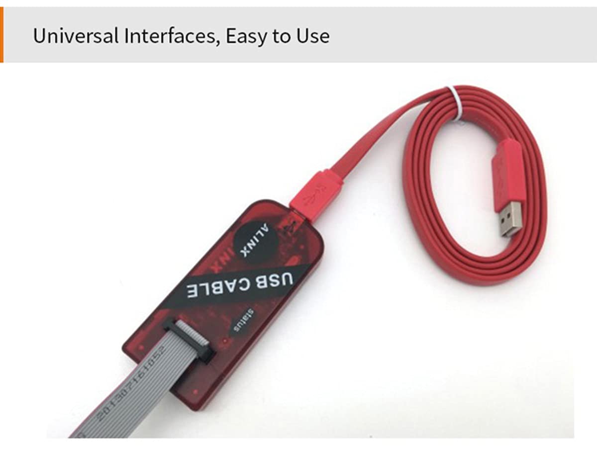 ALINX AL321 USB Blaster connected to a USB cable and a 10-core ribbon cable.