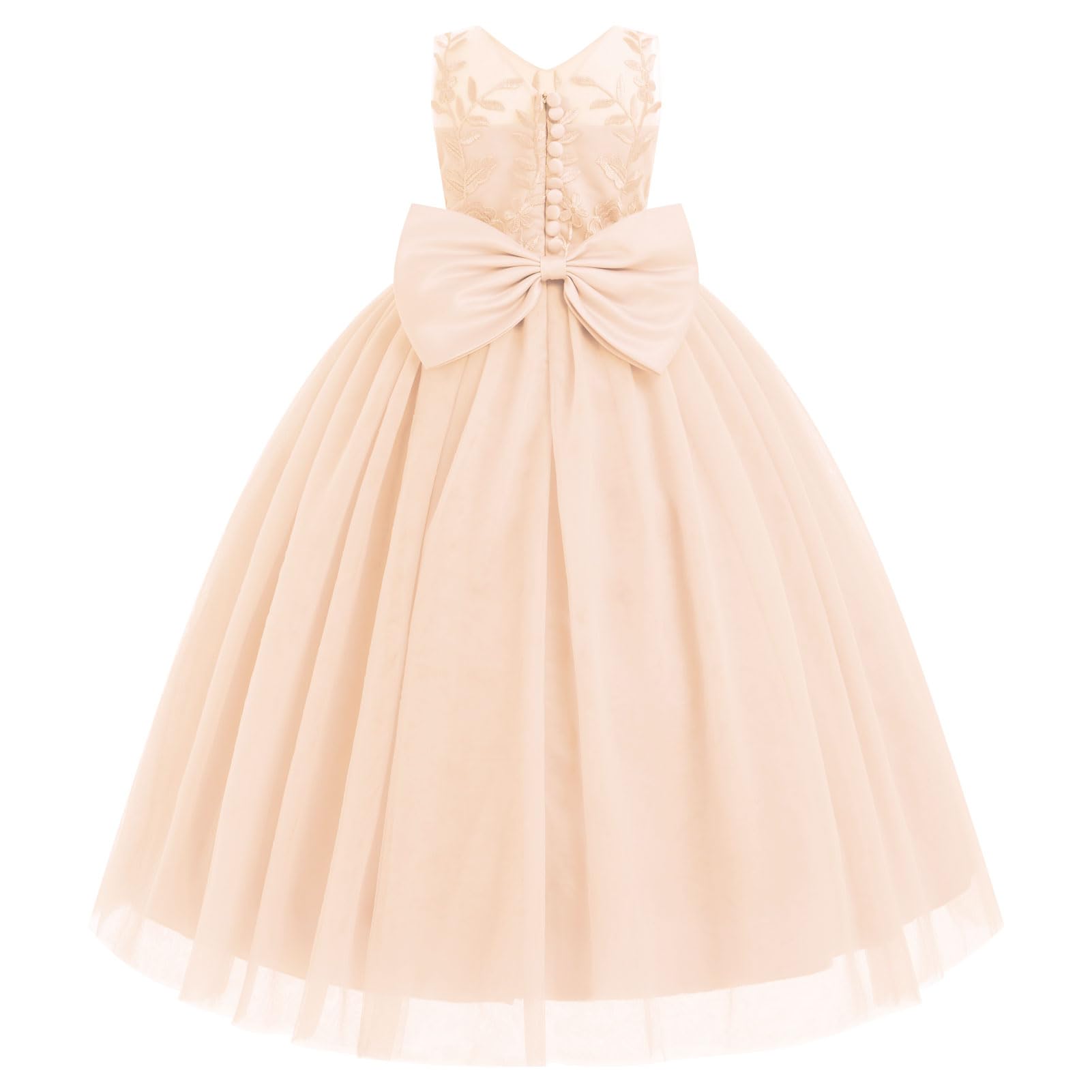 IDOPIP Abito da ragazza in pizzo per bambini, damigella d'onore, concorso, formale, lungo, principessa, comunione, tulle, fiocco