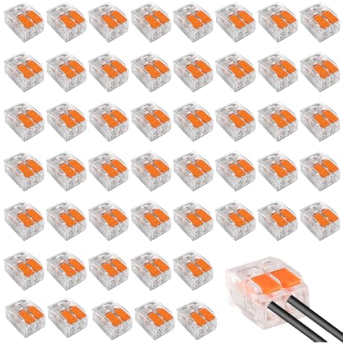 50 connettori per cavi con leva di comando, morsetti per cavi a 2 poli, morsetti elettrici, morsetti di collegamento, morsetti elettrici per casa, hotel, magazzini, illuminazione stradale