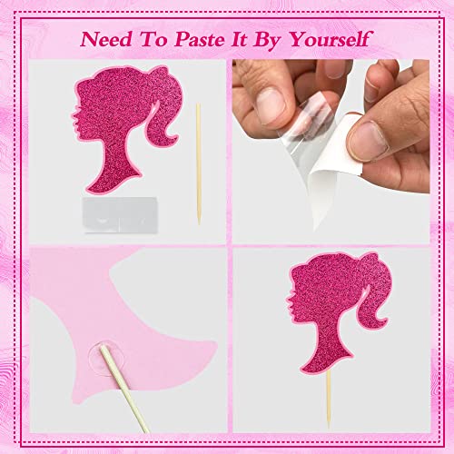 40 Pcs Hot Pink Girl Cake Toppers Pink Ball Cake Decoration Boho Bunny Tails Reed Grass Cake Decoration For Boho Wedding Birthday Baby Shower Girl Party Cake Decoration Supplies #TOP2