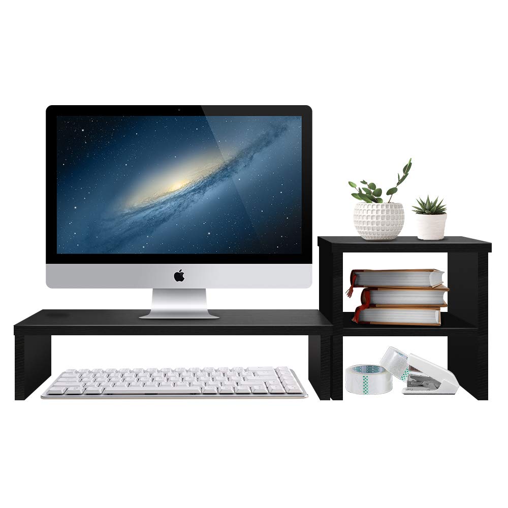 SUMGOTT Computer Monitor Stand with 2 Tiers and Desk Organizer Stand Storage Shelf, Desktop Screen Stand for Laptop, Bookshelf and Keyboard, Monitor Riser Printer Stand for Home, Office, School …