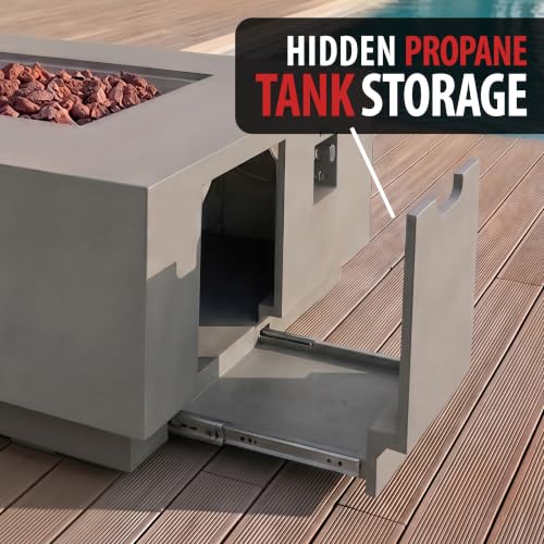 Image of AMS 48 inch Square Concrete GFRC Propane Gas Fire Pit Table (Light Gray)