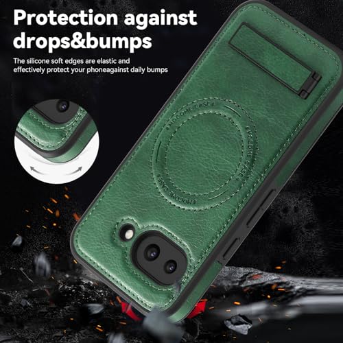 Image of Lunivop for Google Pixel 9a Case Leather [Compatible with Magsafe Wireless Charging] Magnetic Cover Stand Funda para Google Pixel 9a 6.3 '' 5G 2025 Rugged Best Phone Cases Green