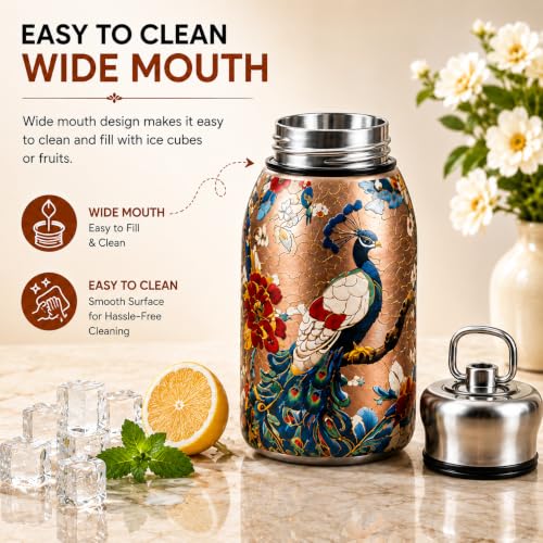 Image of Premium Floral Printed Stainless Steel Water Bottle | Double Wall Vacuum Insulated Thermal Flask