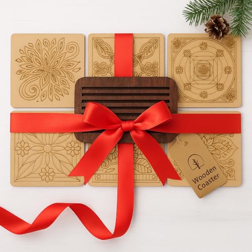 Image of DIY Wooden Coaster Set of 6 with Stand | Square | 4 inch per piece | Paintable MDF Coasters for Art & Craft, Home Decor, and Gifting (DIY Cost 003)