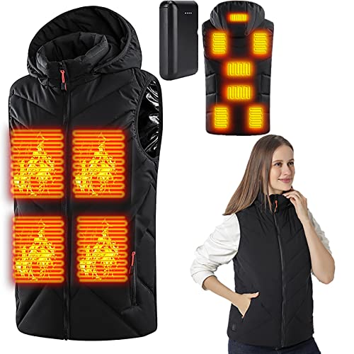 Gilet Chauffant Femme avec 10000mAH Batterie Incluse, électrique Chargement USB Veste Chauffante sans Manche Vêtements Chauffant Hiver Chaud Léger Manteau Doudoune,M,Black Cover