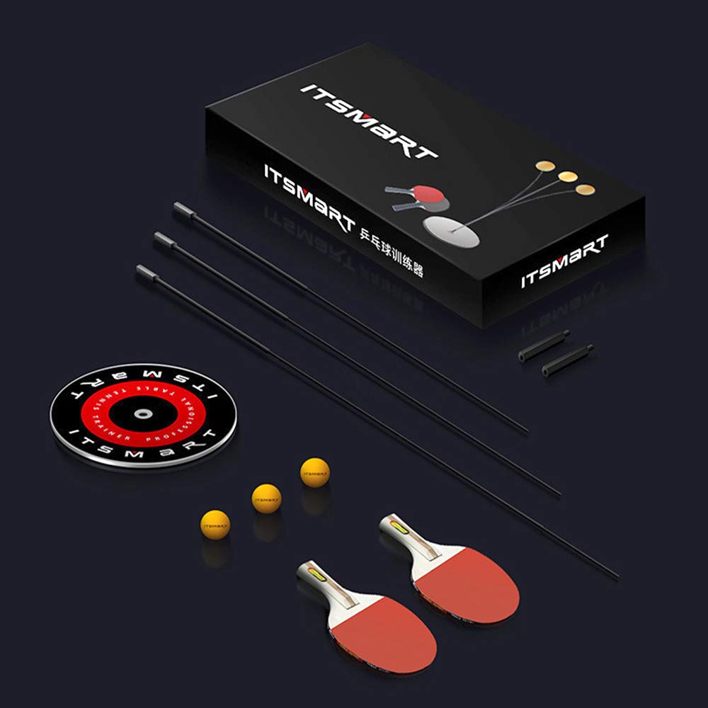AKT Tischtennis Trainer Professional Schlägerset mit Elastischer Soft Rod (110 cm + 90 cm + 60 cm) 2 Tischtennispaddel & 3 Tischtennisball zum Home School Office Spiele