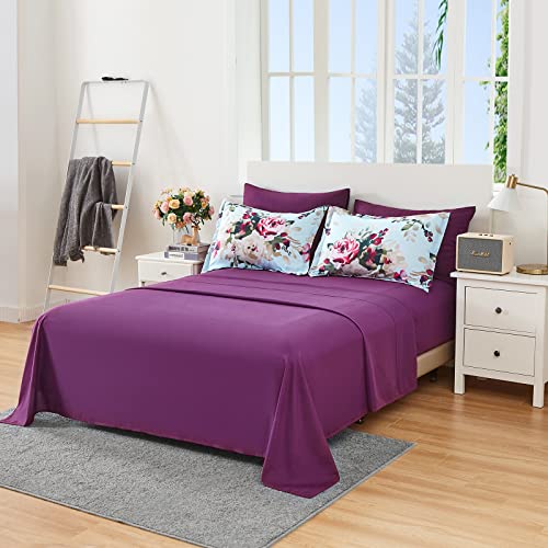 Inron 7 Piece Bed In A Bag,Floral Comforter Set King Size, Watercolor Blooms Print Design,All Season Bedding Set With Comforter,Pillow Shams,Flat Sheet,Fitted Sheet, Pillowcases(Blue Flower,King) #TOP3