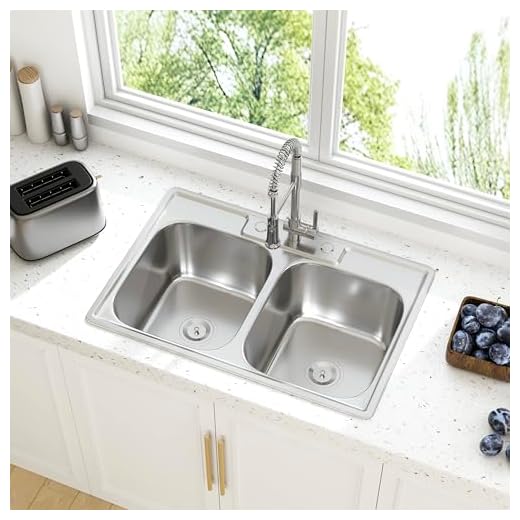 JoviPrime 33 Inch Double Bowl Drop In 50/50 Kitchen Sink Top Mounted 18 Gauge 304 Stainless Steel Sink with Strainer 33" x 22" x 9"