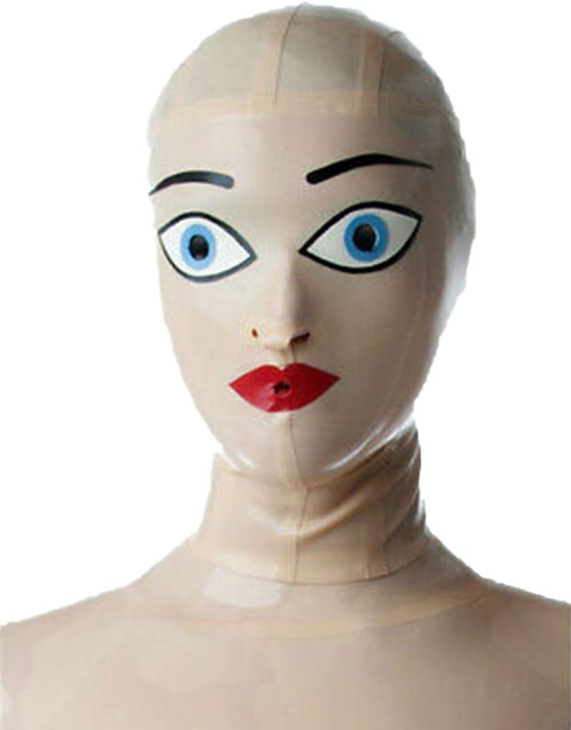 Latex Hood White Drama Handmade Color Spliced Rubber Mask Back Zipper