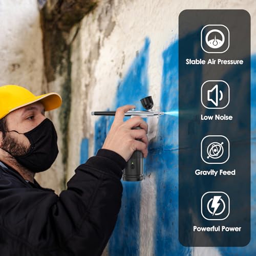 Rexley Kit de aerógrafo - Pistola de ar portátil automática recarregável para aerógrafo, compressor