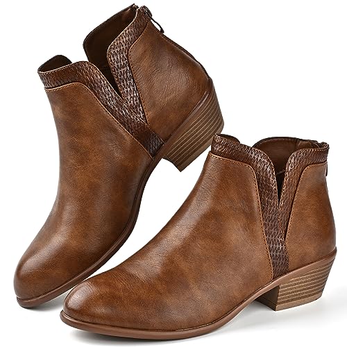 Women's Ankle Boots Low Heels Chunky Fashion Zipper Dressy Booties for Women - Main Image