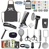 Kids Hair Salon Toys, Toddler Shaving Kit and Styling Toy Set with Blow Dryer, Wearable Beard, Razors, Scissors, Barber Costume Apron and Pretend Play Stylist Shave Accessories for Boys Girls 3-5