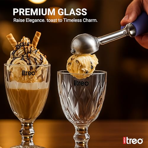 Image of Treo by Milton Regalia Goblet 300 ml I Tall Dessert Bowls with Wide Mouth for Easy scooping Ideal for Serving Sundaes ice Cream or Layered Desserts I for cafes, Parties, or Treats at Home I Set of 6