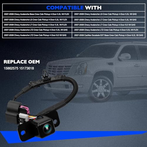 Backup Camera, Compatible with 2007-2008 Chevy Chevrolet Avalanche Base LT LS LTZ Cadillac Escalade EXT, Replace 15862575 15173618 Safety Reversing Parking Rear View Back Up Camera - Thumbnail 2