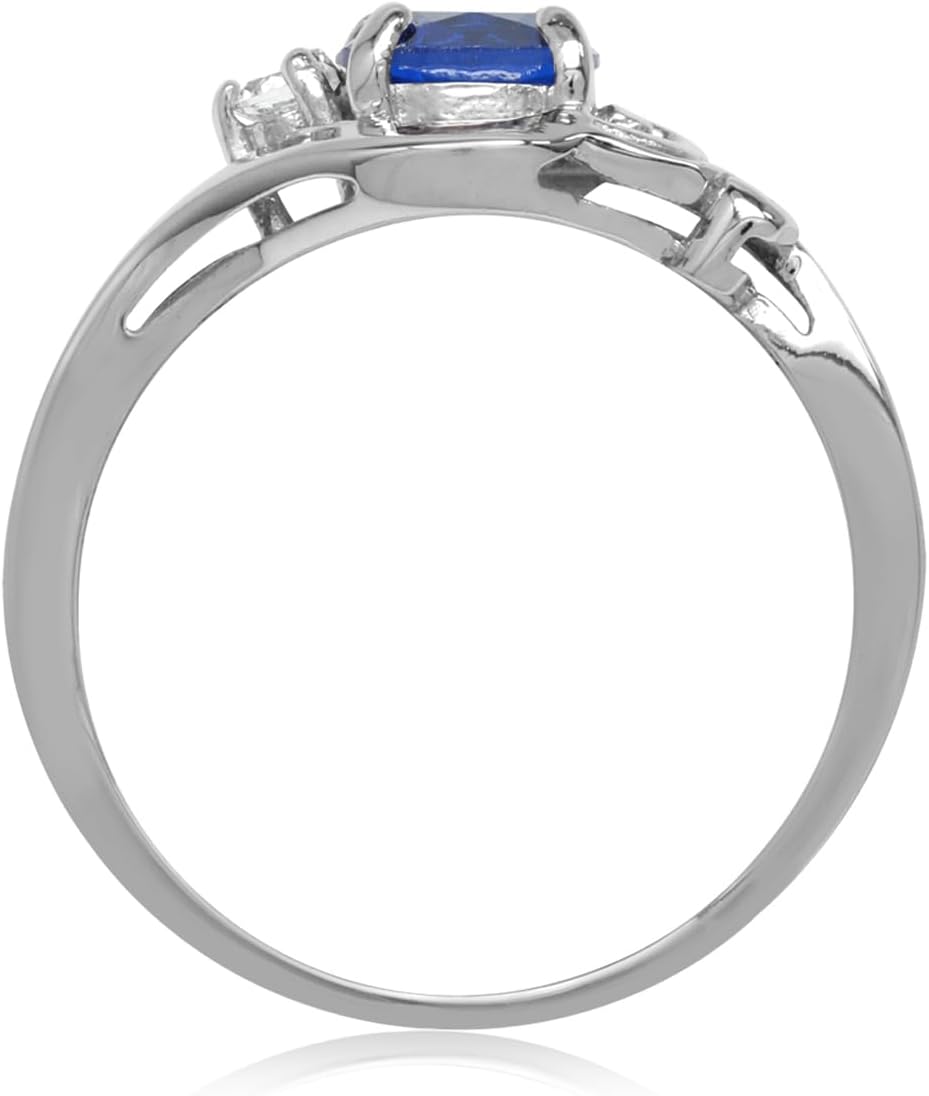 Silvershake 6MM Round Shape Gemstone White Gold Plated or Yellow Gold Plated 925 Sterling Silver Engagement Promise Ring Jewelry for Women