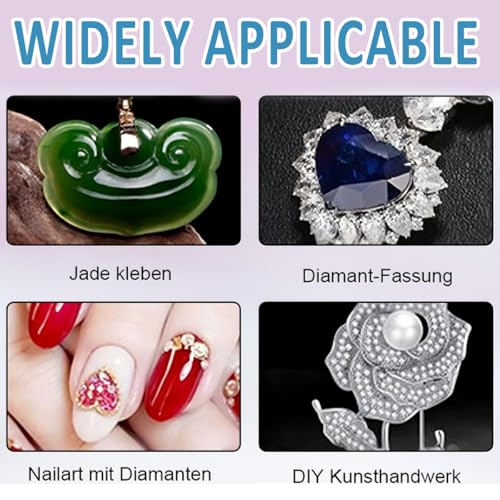 Schmuckkleber Extra Stark Transparent, 2 Stück 60ml Schmucksteinkleber Set mit Präzisionsspitze, Pinzette & Stäbchen – Spezialklebe für präzise Reparieren & DIY Alltag