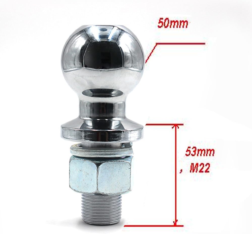 Wakauto 50Mm Trailer Ball for Towing - Durable Metal Hitch Coupling Connector Thread (5000Lbs) for Trailers and Boats