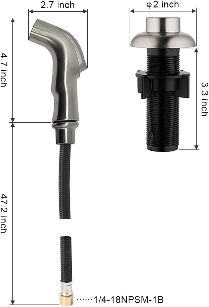 Kitchen Sink Sprayer Replacement, Universal Side Sprayer with Hose and Holder, Pull Out Spray Head, Brushed Nickel