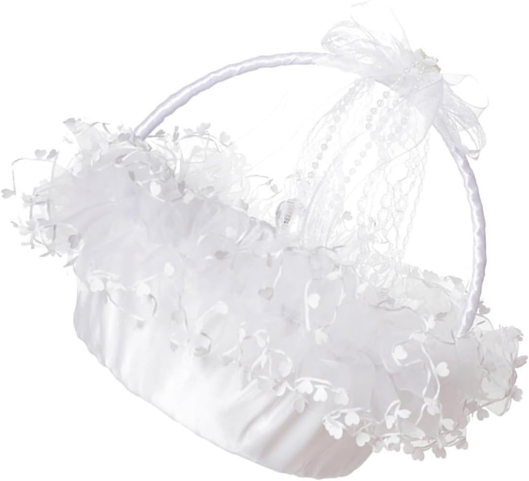Lace Flower Basket Handheld Portable Foldable Wedding Basket White for Flower Ceremony Supplies
