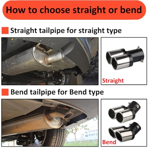 MOCNT Car Exhaust Tail Pipe Stainless Steel Car Exhaust End Pipe Muffler Tip Car Modified Rear Tailpipe End Throat Dual Outlet End Tailpipe Universal 63mm Silver Straight by MOCNT - Image 3