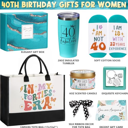 Image of Happy 40th Birthday Gifts for Women Turning 40 Year Old Birthday Gifts Set | 40 and Fabulous Birthday Gifts Box 1986 Gift Basket, Unique 30th Birthday Gift Ideas for Her Mom Sister Friend Wife Daughter