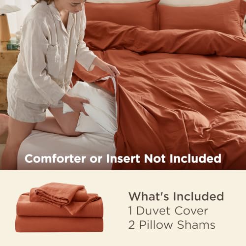 Image of Bedsure Prewashed Duvet Cover King, Cotton-Like Bedding Set, Terracotta | Ultra Soft, Relaxed Texture, 104 inchx90 inch Breathable Comfort, Hidden Zipper, 8 Corner Ties, Easy Care, OEKO-TEX, Year-Round Use