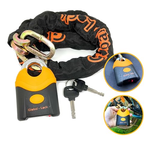 Global-Lock Candado Moto Antirrobo Cadena con Candado Bicicleta, Alta Seguridad, Resistente a Lluvia, Acero Endurecido ø13, Doble Cierre, Cerradura Anti-Taladro, para Anclaje Garaje Moto (150cm)