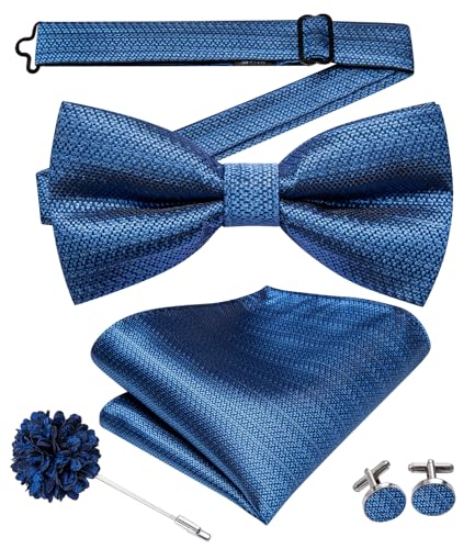 Image of Hi-Tie Bow Ties for Men Pre-Tied Pocket Square with Cufflinks Mens Bowtie Sets for Wedding Formal Party