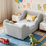 ZIKEBTUY 70x140cm Kinderbett - Komplett gepolstertes Samt, Wolkenweicher Kinderbetten, Bodenbett für Jungen und Mädchen (Grau Wolken)