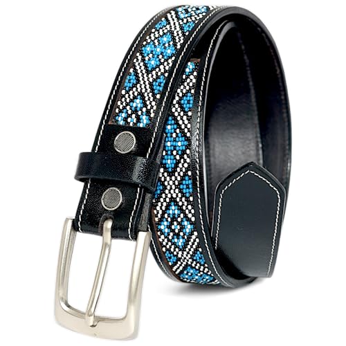 Bead Belt For Men, Leather Durable Western Belt, Black Leather Cowboy Belt.