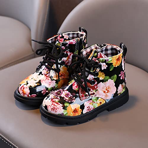 Toddler Booties Boys Girls Waterpoor Ankle Boots Side Zipper Booties Floral Print Short Boots Winter Warm Snow Boots (B, 4.5-5 Years Little Child)4