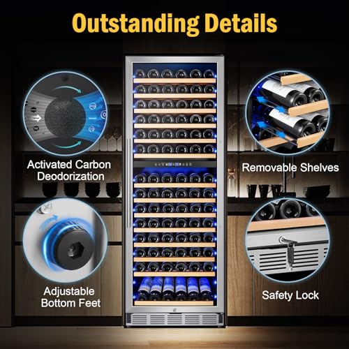 FoMup Wine Cooler Refrigerator 24 Inch, 180 Bottles Large Wine Fridge Dual Zones, Tall Freestanding/Built-in Wine Cellar Professional with Reversible Door Sliding Rail Shelves - Image 7